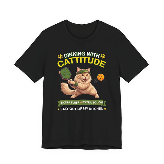 Domestic Longhair Cat Pickleball T-Shirt - Dinking With Cattitude Funny Shirt