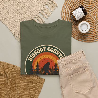 Bigfoot Country Sunset Badge T-Shirt - Retro Circular Graphic Tee