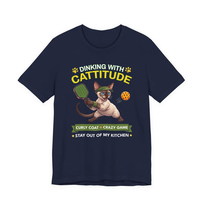 Devon Rex Cat Pickleball T-Shirt - Dinking With Cattitude Funny Shirt