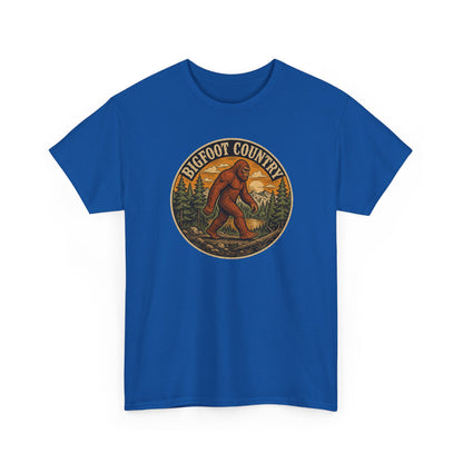 Bigfoot Country Vintage T-Shirt - Retro Sasquatch Forest Sunset Graphic Tee - Funny Cryptid Camper Gift
