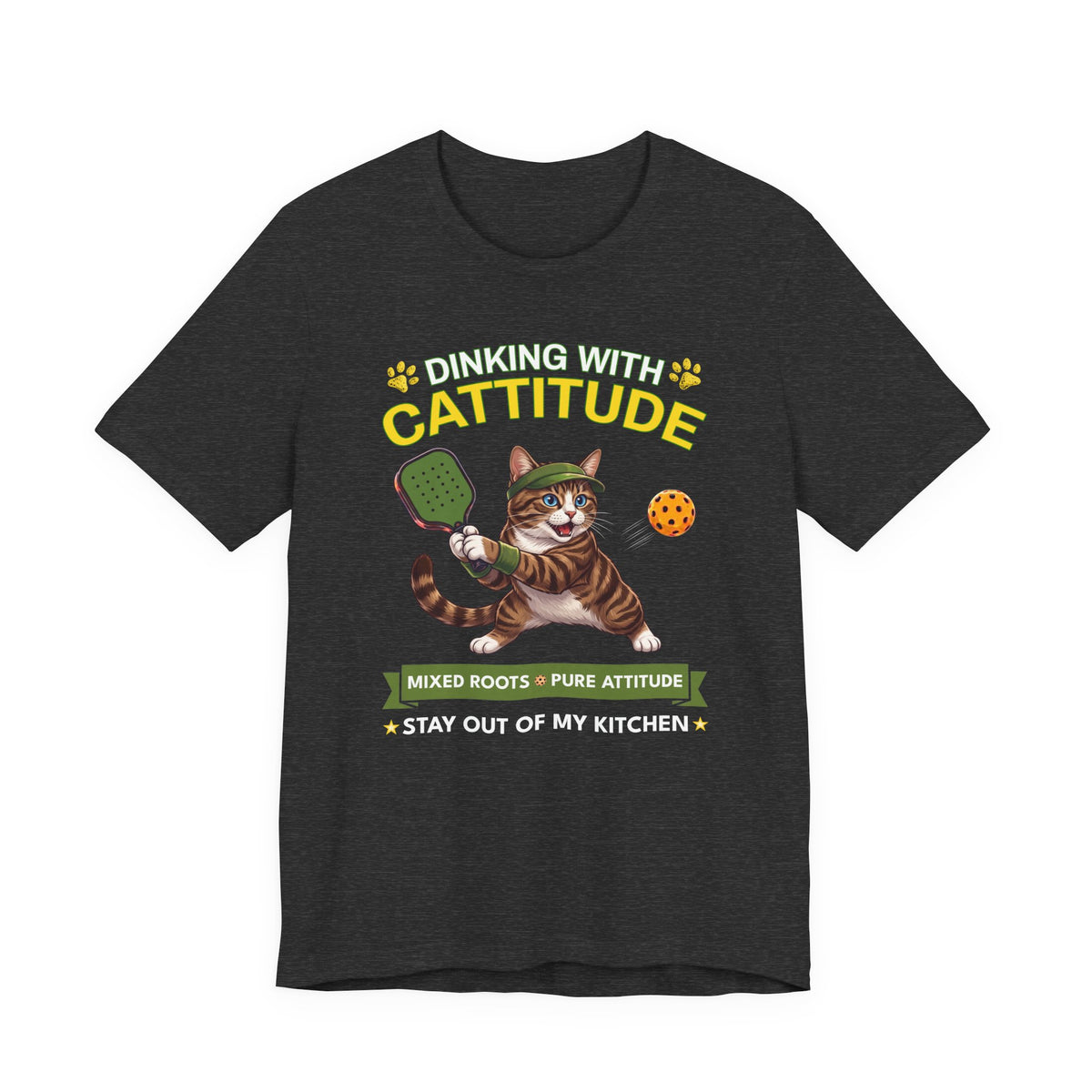 Domestic Shorthair Cat Pickleball T-Shirt - Dinking With Cattitude Funny Shirt