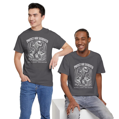 Protect Our Sasquatch T-Shirt - Woodcut Scratchboard Bigfoot Graphic Tee