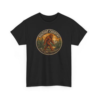 Bigfoot Country Vintage T-Shirt - Retro Sasquatch Forest Sunset Graphic Tee - Funny Cryptid Camper Gift