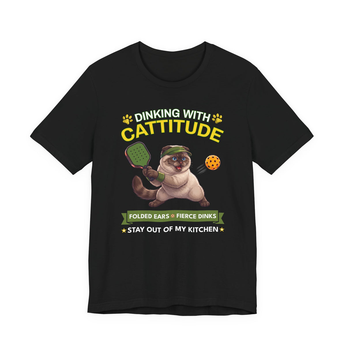 Scottish Fold Cat Pickleball T-Shirt - Dinking With Cattitude Funny Shirt