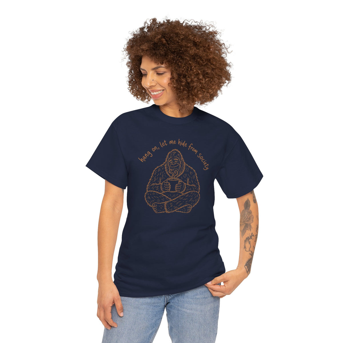 Bigfoot Coffee T-Shirt - Funny Hide From Society Hand-Drawn Graphic Tee