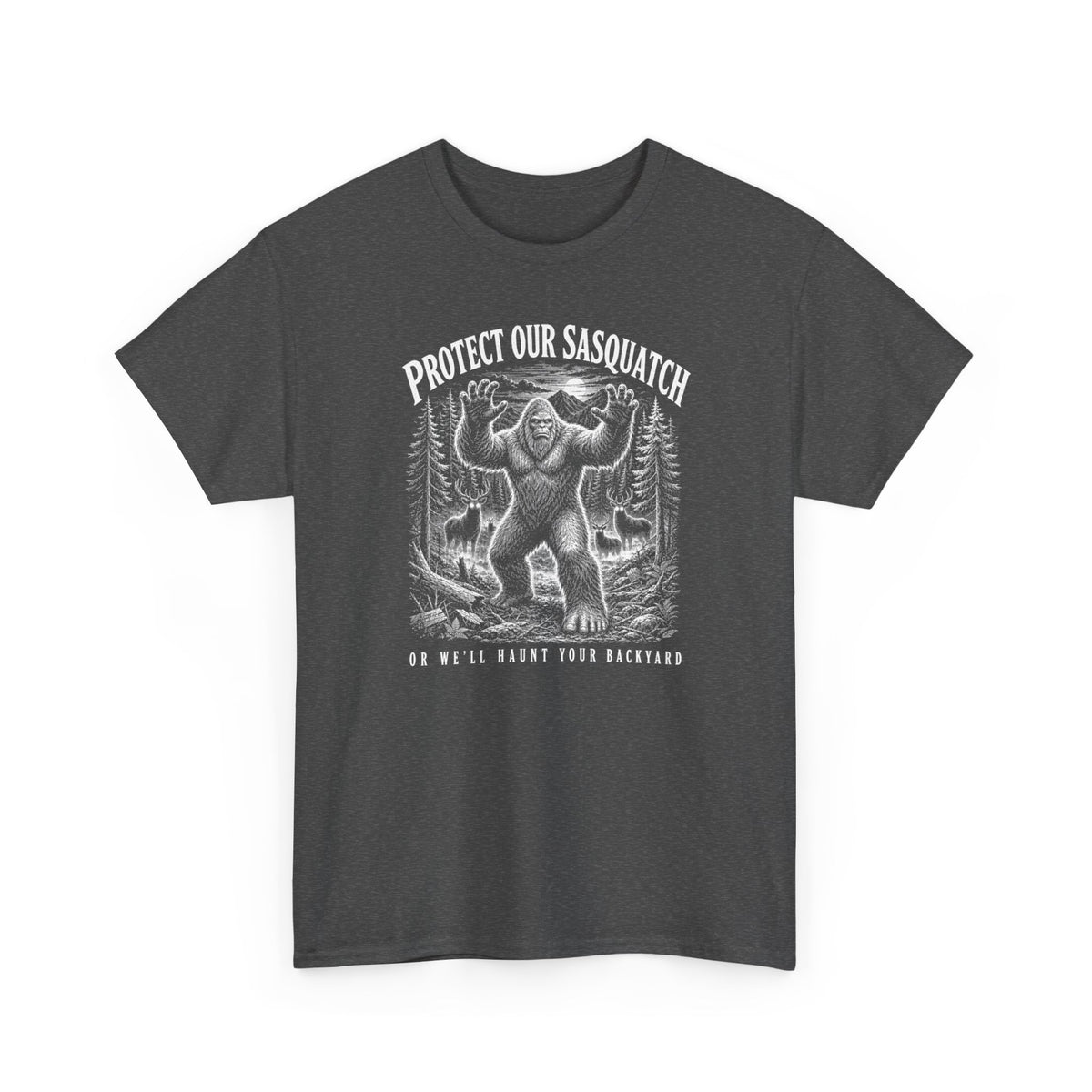 Protect Our Sasquatch T-Shirt - Woodcut Scratchboard Bigfoot Graphic Tee