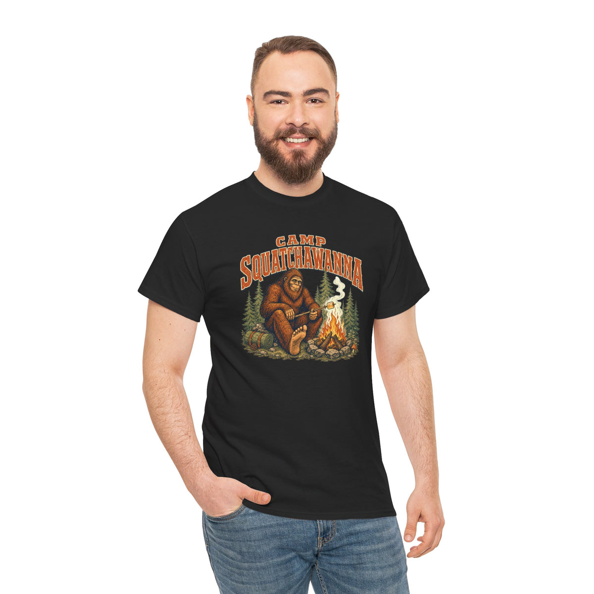 Camp Squatchawanna T-Shirt - Funny Bigfoot Campfire Graphic Tee