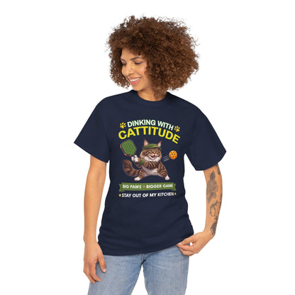 Maine Coon Cat Pickleball T-Shirt - Dinking With Cattitude Funny Shirt