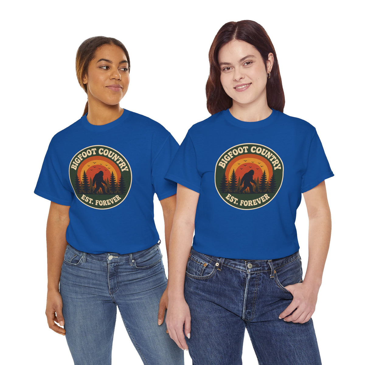 Bigfoot Country Sunset Badge T-Shirt - Retro Circular Graphic Tee