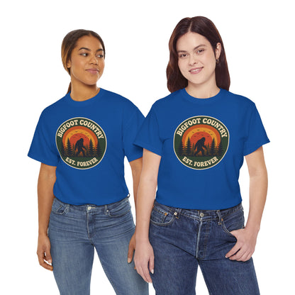 Bigfoot Country Sunset Badge T-Shirt - Retro Circular Graphic Tee
