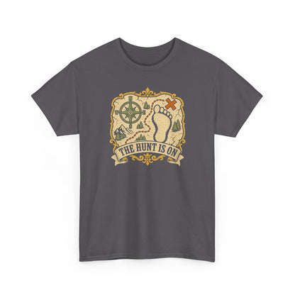 The Hunt Is On T-Shirt – Vintage Bigfoot Footprint Treasure Map Graphic Tee