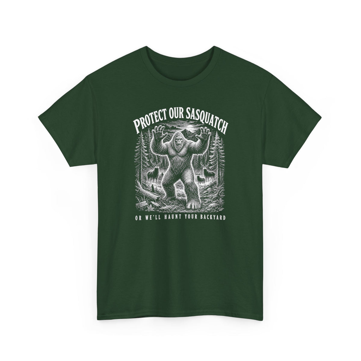 Protect Our Sasquatch T-Shirt - Woodcut Scratchboard Bigfoot Graphic Tee