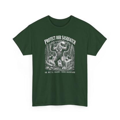 Protect Our Sasquatch T-Shirt - Woodcut Scratchboard Bigfoot Graphic Tee