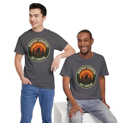 Bigfoot Country Sunset Badge T-Shirt - Retro Circular Graphic Tee