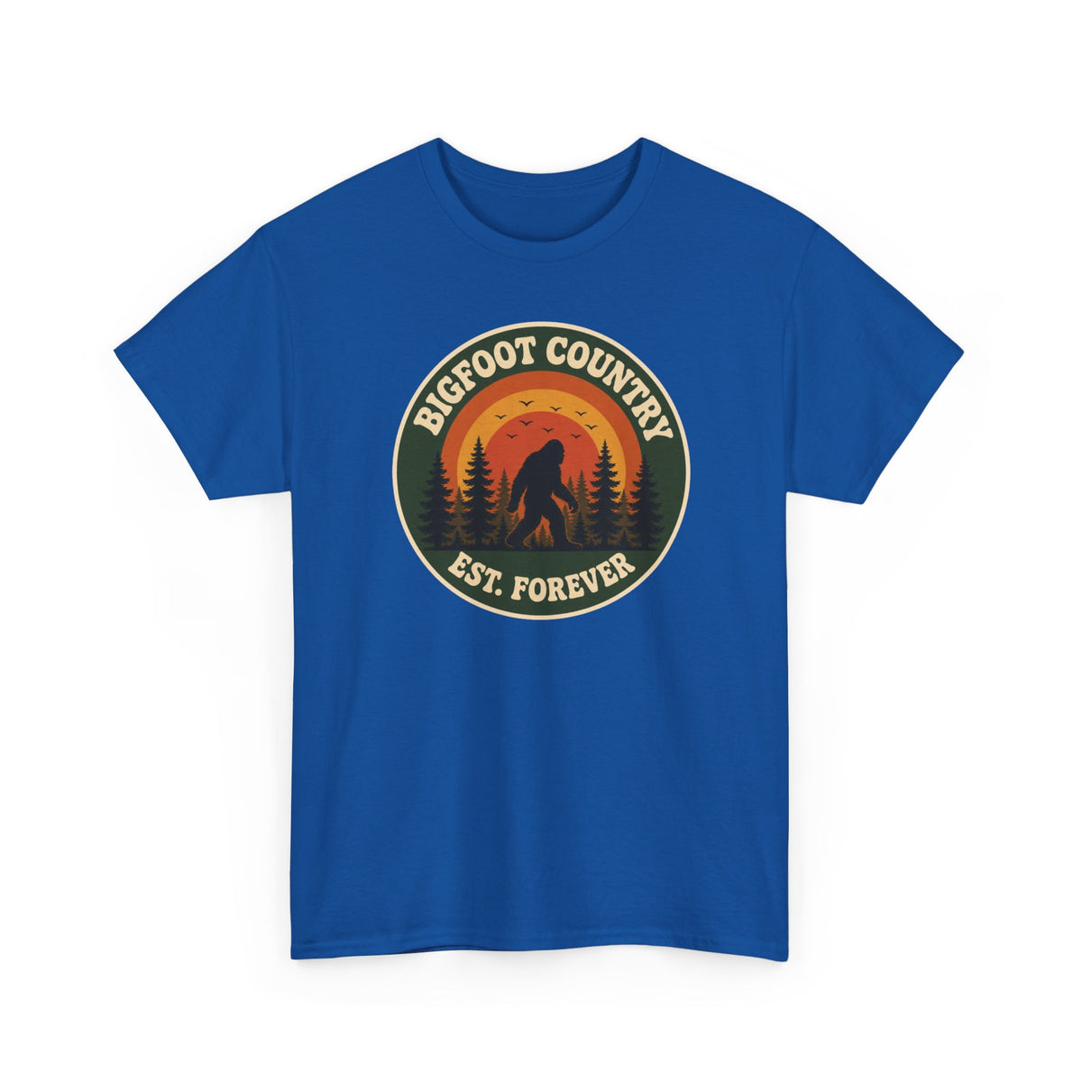 Bigfoot Country Sunset Badge T-Shirt - Retro Circular Graphic Tee