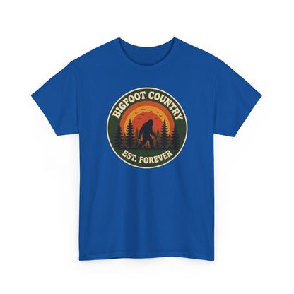 Bigfoot Country Sunset Badge T-Shirt - Retro Circular Graphic Tee