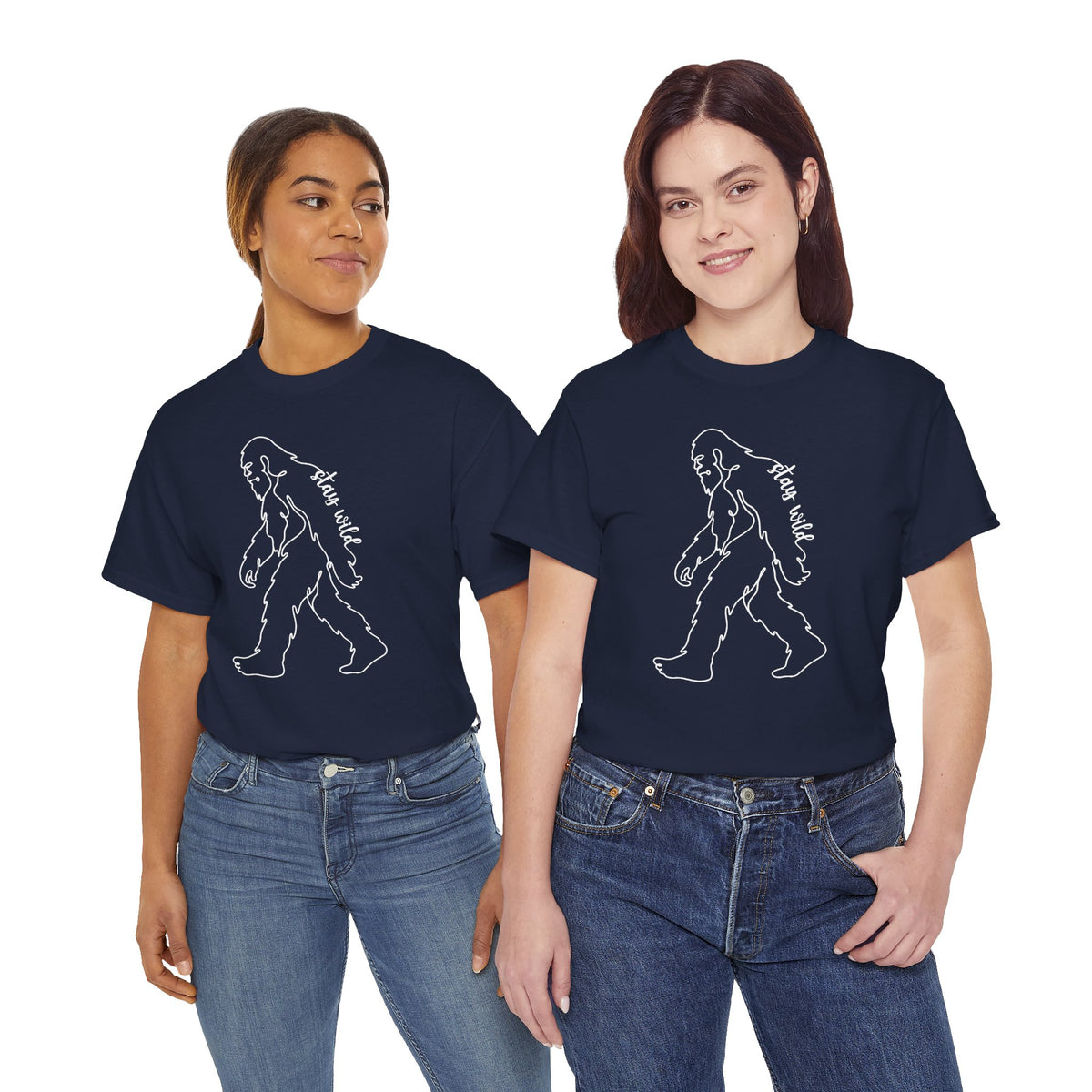 Minimalist Bigfoot Line Art T-Shirt - Stay Wild Boho Graphic Tee