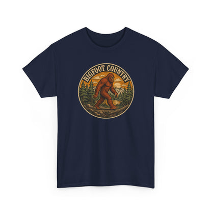 Bigfoot Country Vintage T-Shirt - Retro Sasquatch Forest Sunset Graphic Tee - Funny Cryptid Camper Gift