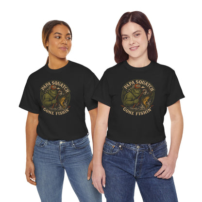 Papa Squatch Gone Fishin' T-Shirt - Funny Bigfoot Fishing Dad Tee