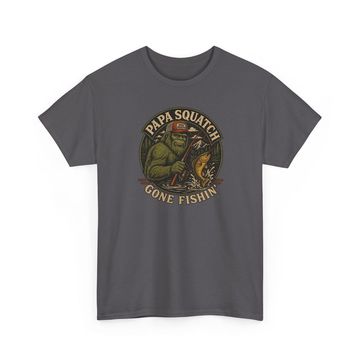 Papa Squatch Gone Fishin' T-Shirt - Funny Bigfoot Fishing Dad Tee
