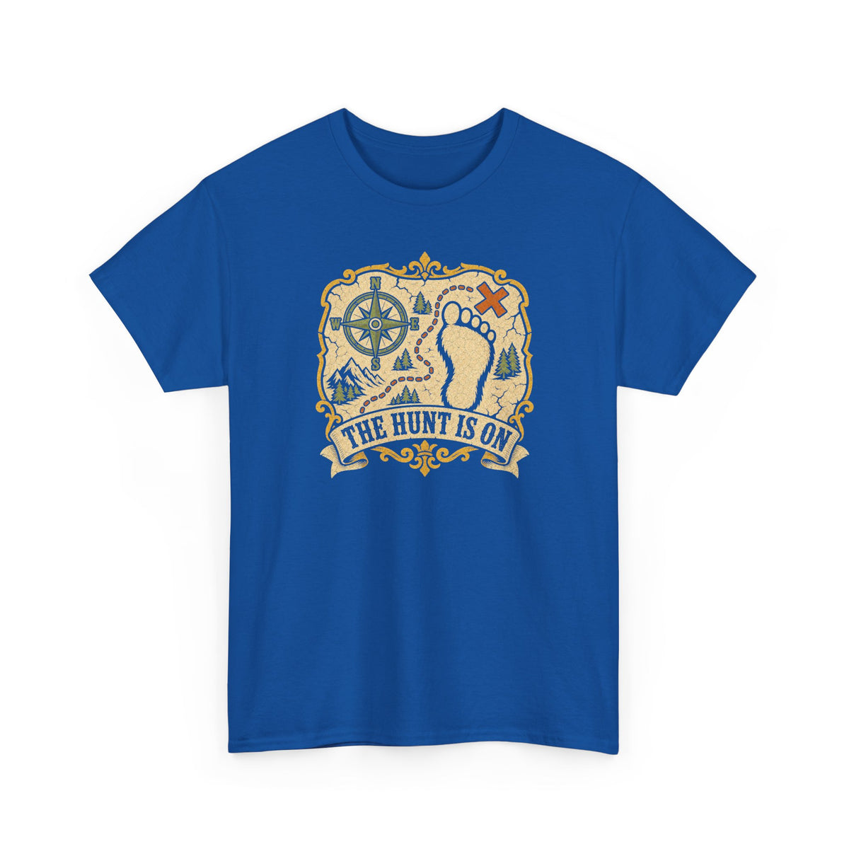The Hunt Is On T-Shirt – Vintage Bigfoot Footprint Treasure Map Graphic Tee