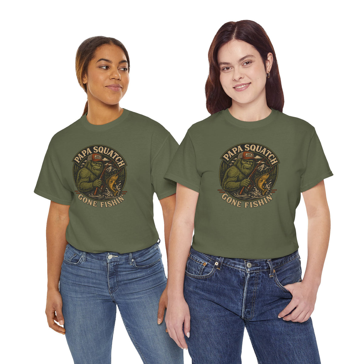Papa Squatch Gone Fishin' T-Shirt - Funny Bigfoot Fishing Dad Tee