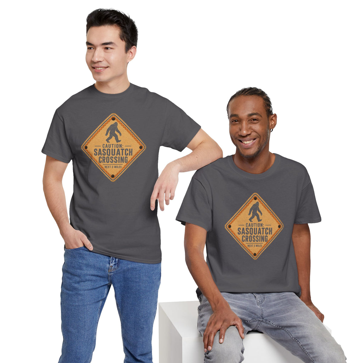 Sasquatch Crossing T-Shirt - Funny Retro Road Sign Bigfoot Graphic Tee