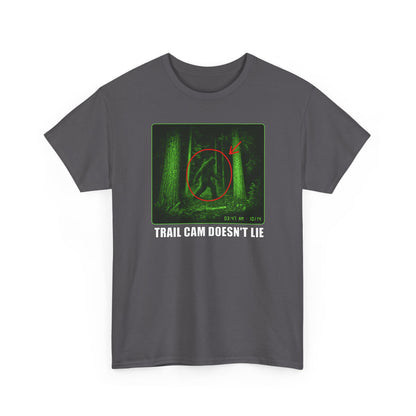 Trail Cam Doesn't Lie T-Shirt - Funny Night Vision Bigfoot Graphic Tee