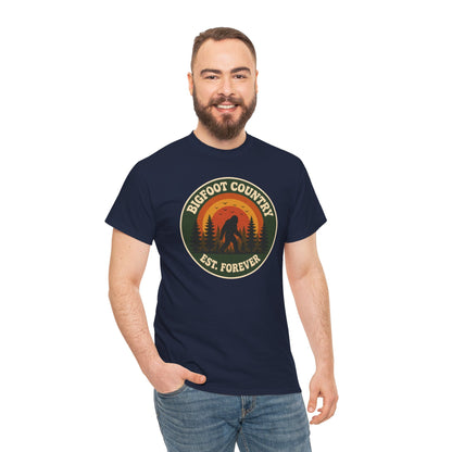 Bigfoot Country Sunset Badge T-Shirt - Retro Circular Graphic Tee