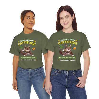 Maine Coon Cat Pickleball T-Shirt - Dinking With Cattitude Funny Shirt