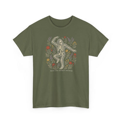 Dancing Bigfoot Skeleton T-Shirt - Whimsical Wildflower Graphic Tee