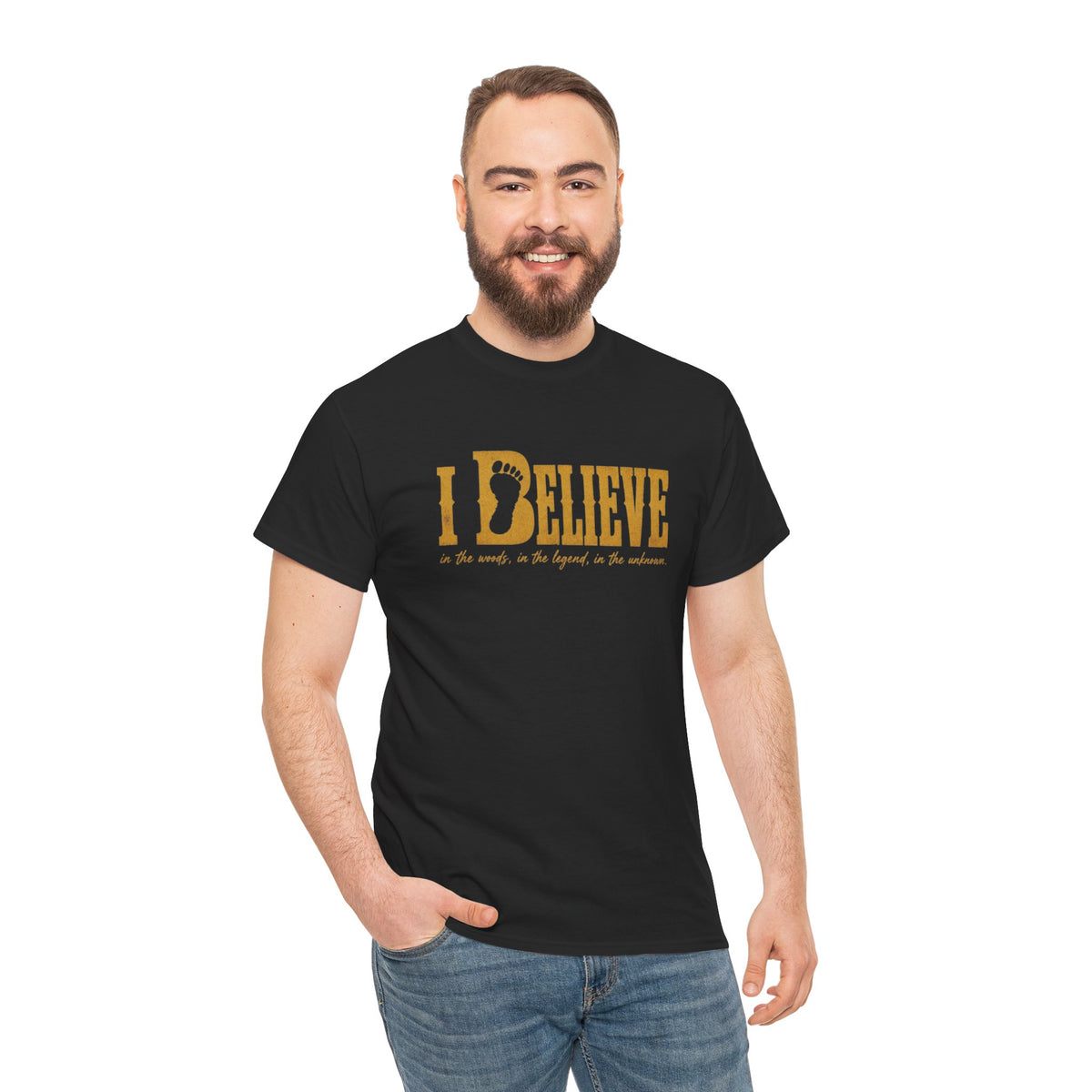 I Believe T-Shirt - Bigfoot Footprint Typography Graphic Tee