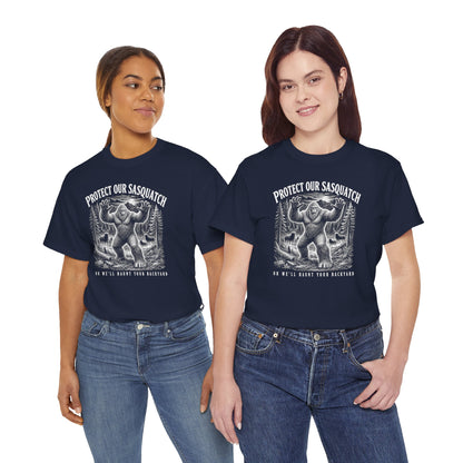 Protect Our Sasquatch T-Shirt - Woodcut Scratchboard Bigfoot Graphic Tee