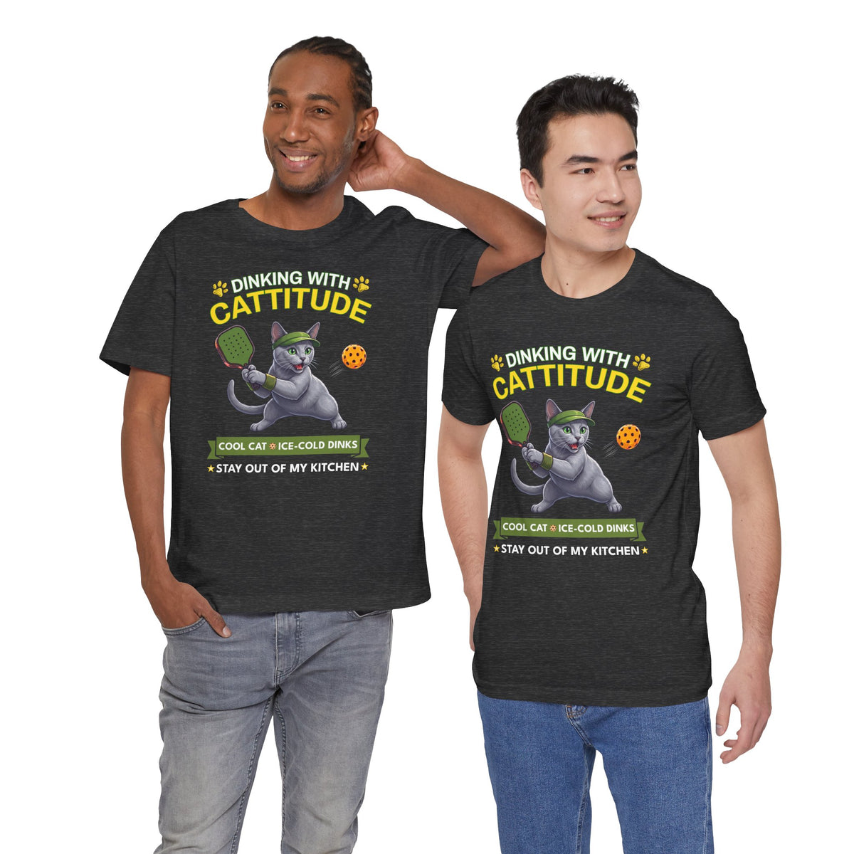Russian Blue Cat Pickleball T-Shirt - Dinking With Cattitude Funny Shirt