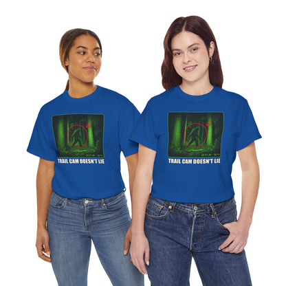 Trail Cam Doesn't Lie T-Shirt - Funny Night Vision Bigfoot Graphic Tee