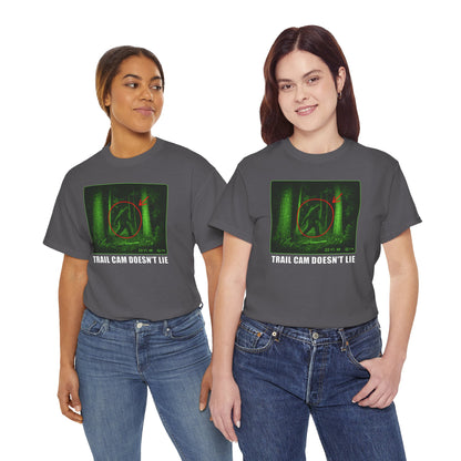 Trail Cam Doesn't Lie T-Shirt - Funny Night Vision Bigfoot Graphic Tee
