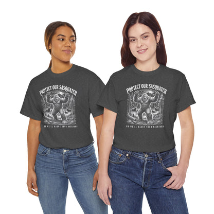 Protect Our Sasquatch T-Shirt - Woodcut Scratchboard Bigfoot Graphic Tee