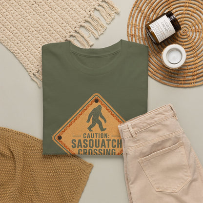 Sasquatch Crossing T-Shirt - Funny Retro Road Sign Bigfoot Graphic Tee
