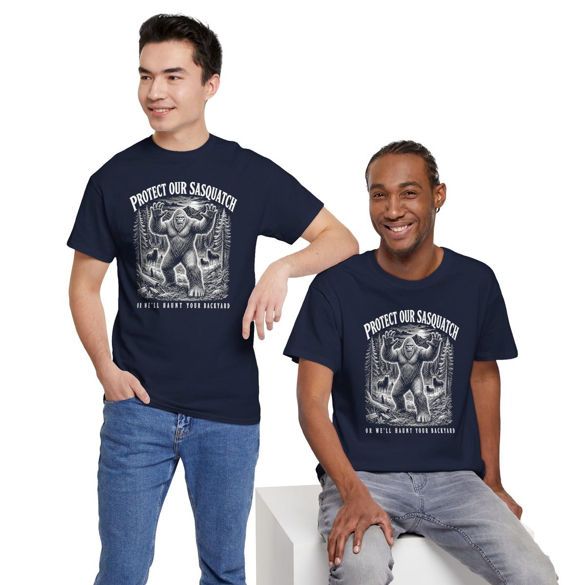 Protect Our Sasquatch T-Shirt - Woodcut Scratchboard Bigfoot Graphic Tee