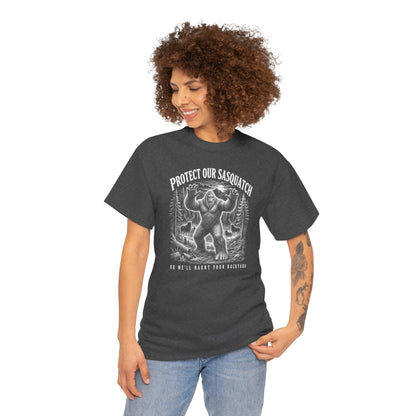 Protect Our Sasquatch T-Shirt - Woodcut Scratchboard Bigfoot Graphic Tee