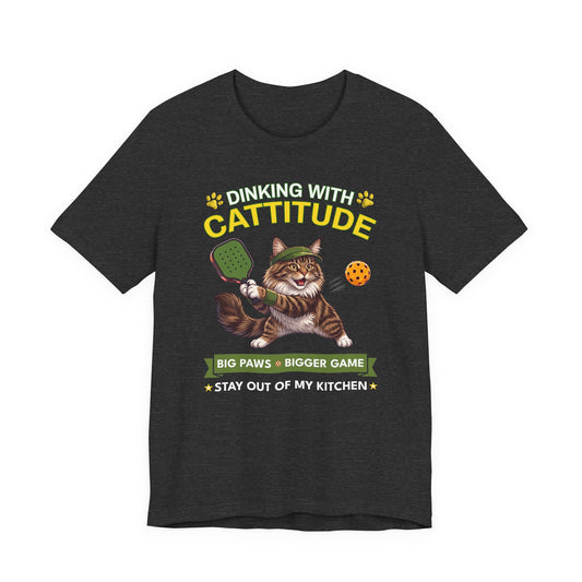 Maine Coon Cat Pickleball T-Shirt - Dinking With Cattitude Funny Shirt