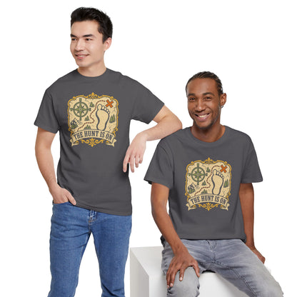 The Hunt Is On T-Shirt – Vintage Bigfoot Footprint Treasure Map Graphic Tee