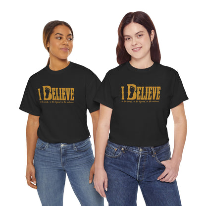 I Believe T-Shirt - Bigfoot Footprint Typography Graphic Tee