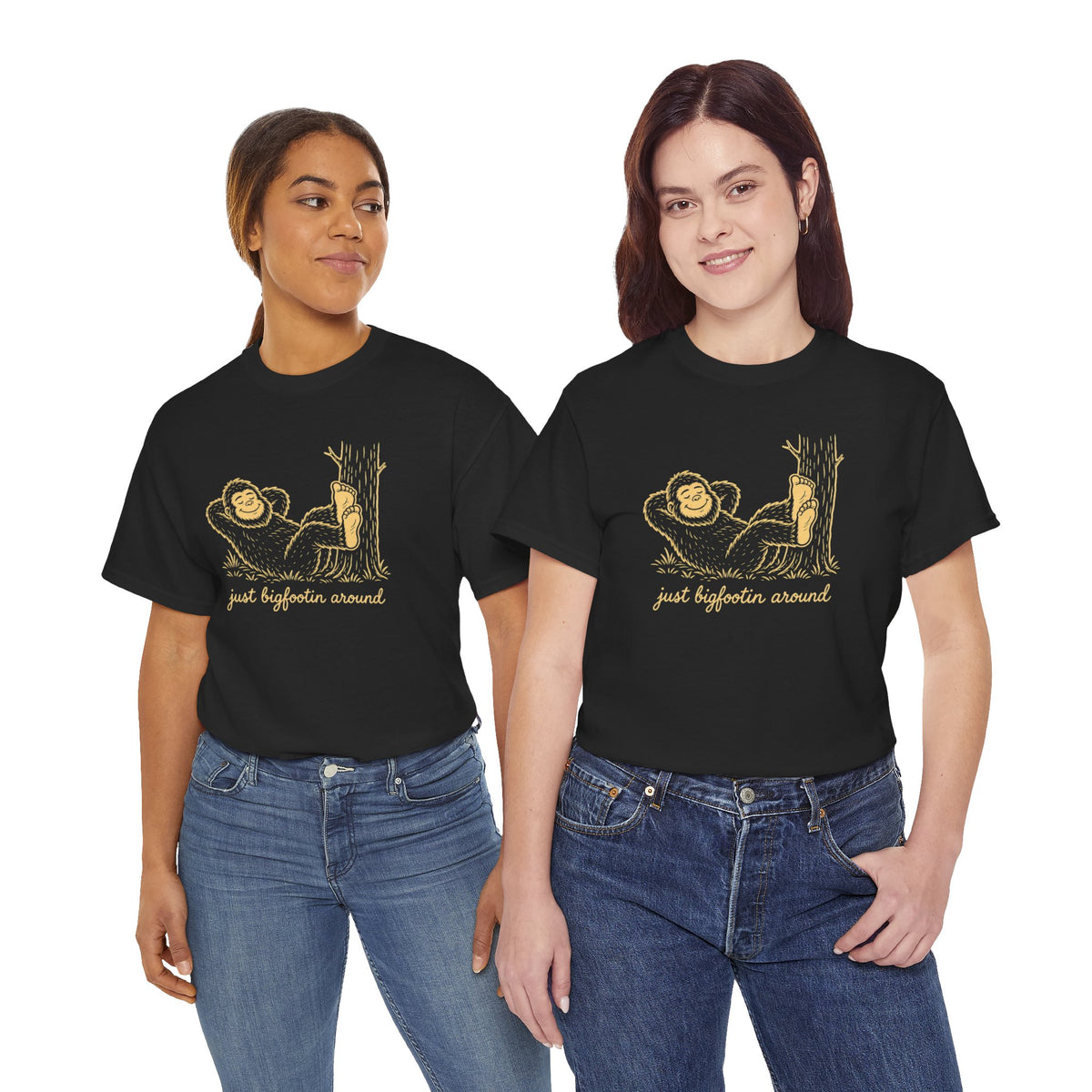 Just Bigfootin Around T-Shirt - Cute Cozy Pocket Print Graphic Tee