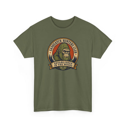 Sasquatch Hunters Club T-Shirt – Retro Bigfoot Emblem Badge Graphic Tee