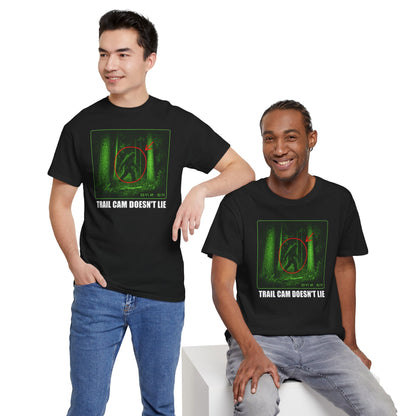 Trail Cam Doesn't Lie T-Shirt - Funny Night Vision Bigfoot Graphic Tee