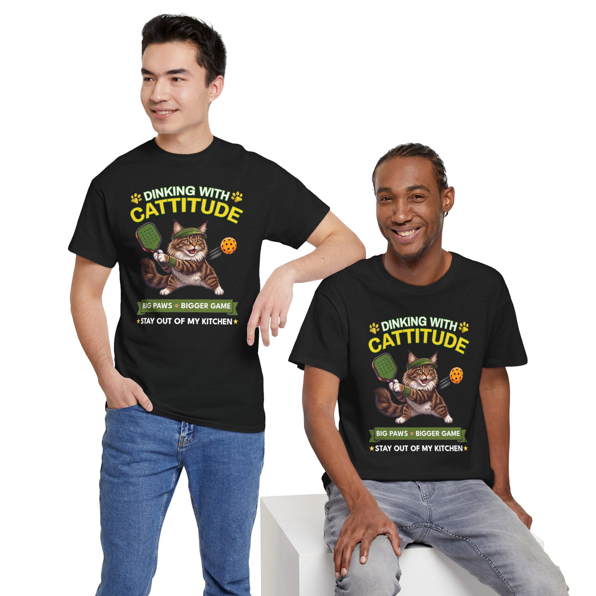 Maine Coon Cat Pickleball T-Shirt - Dinking With Cattitude Funny Shirt