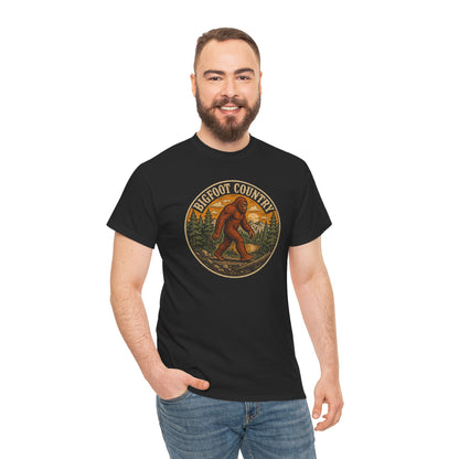 Bigfoot Country Vintage T-Shirt - Retro Sasquatch Forest Sunset Graphic Tee - Funny Cryptid Camper Gift