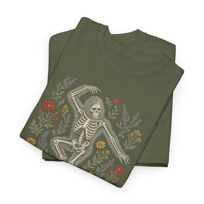 Dancing Bigfoot Skeleton T-Shirt - Whimsical Wildflower Graphic Tee