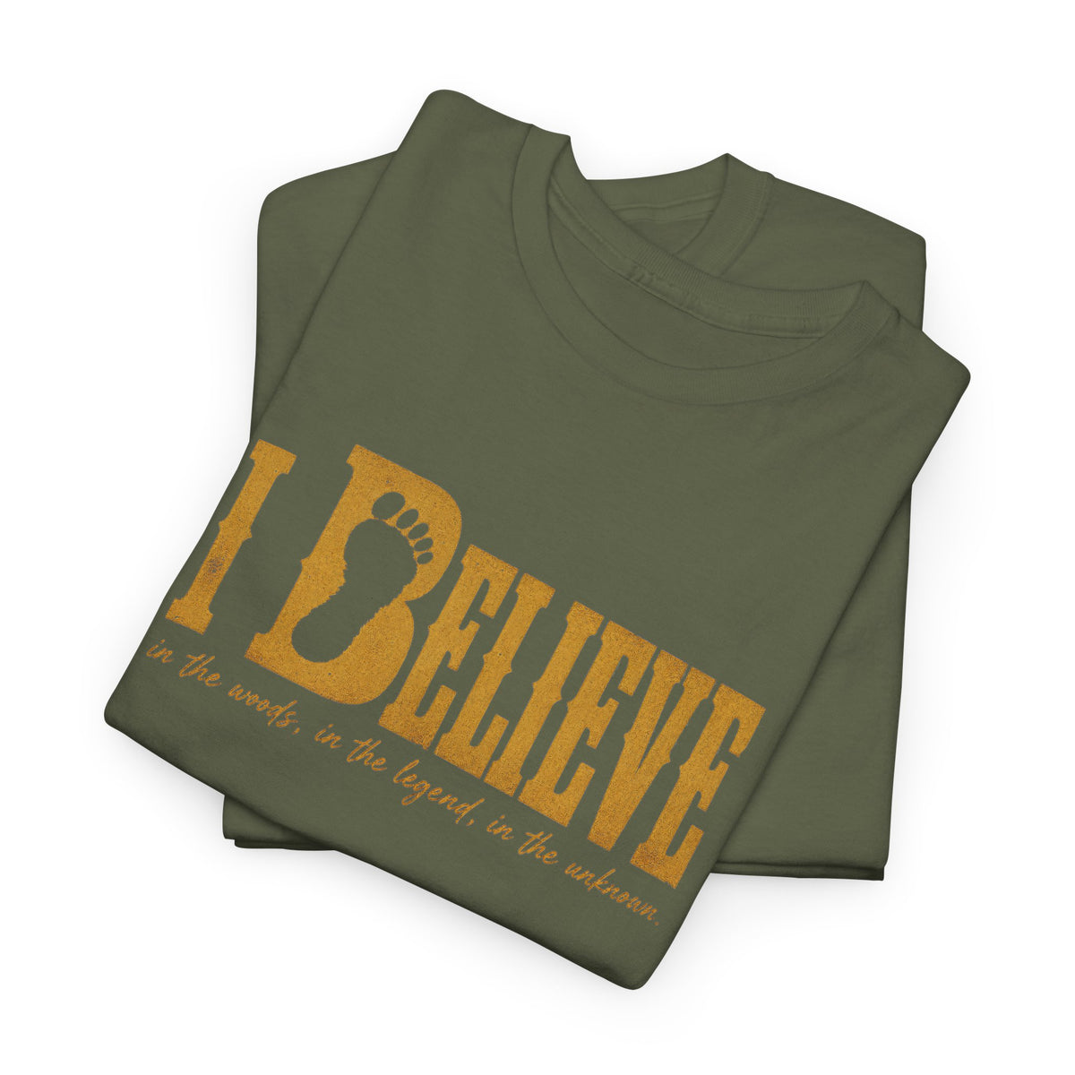 I Believe T-Shirt - Bigfoot Footprint Typography Graphic Tee